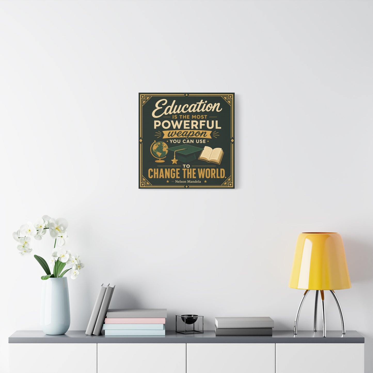 "Education Is The Most Powerful Weapon You Can Use To Change The World." Canvas Wall Art - Nelson Mandela Quote, Teacher Classroom Poster, Study Room Decoration - Office Wall Art - Ready to Hang