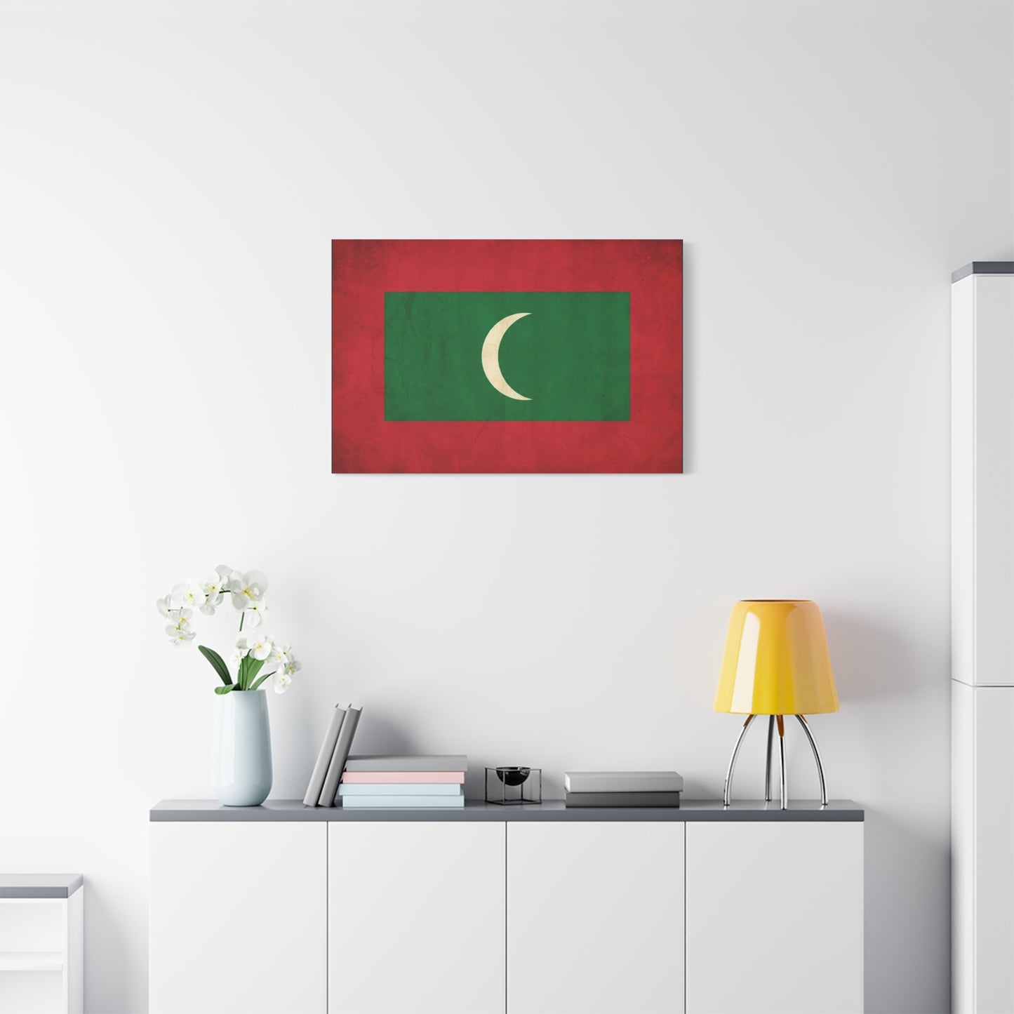 Maldives Flag Canvas Wall Art - Vintage National Banner Print, Red Green White Crescent - Patriotic Typography Style - Living Room Wall Decor, Bedroom Home Decoration - Bedroom Home Decoration