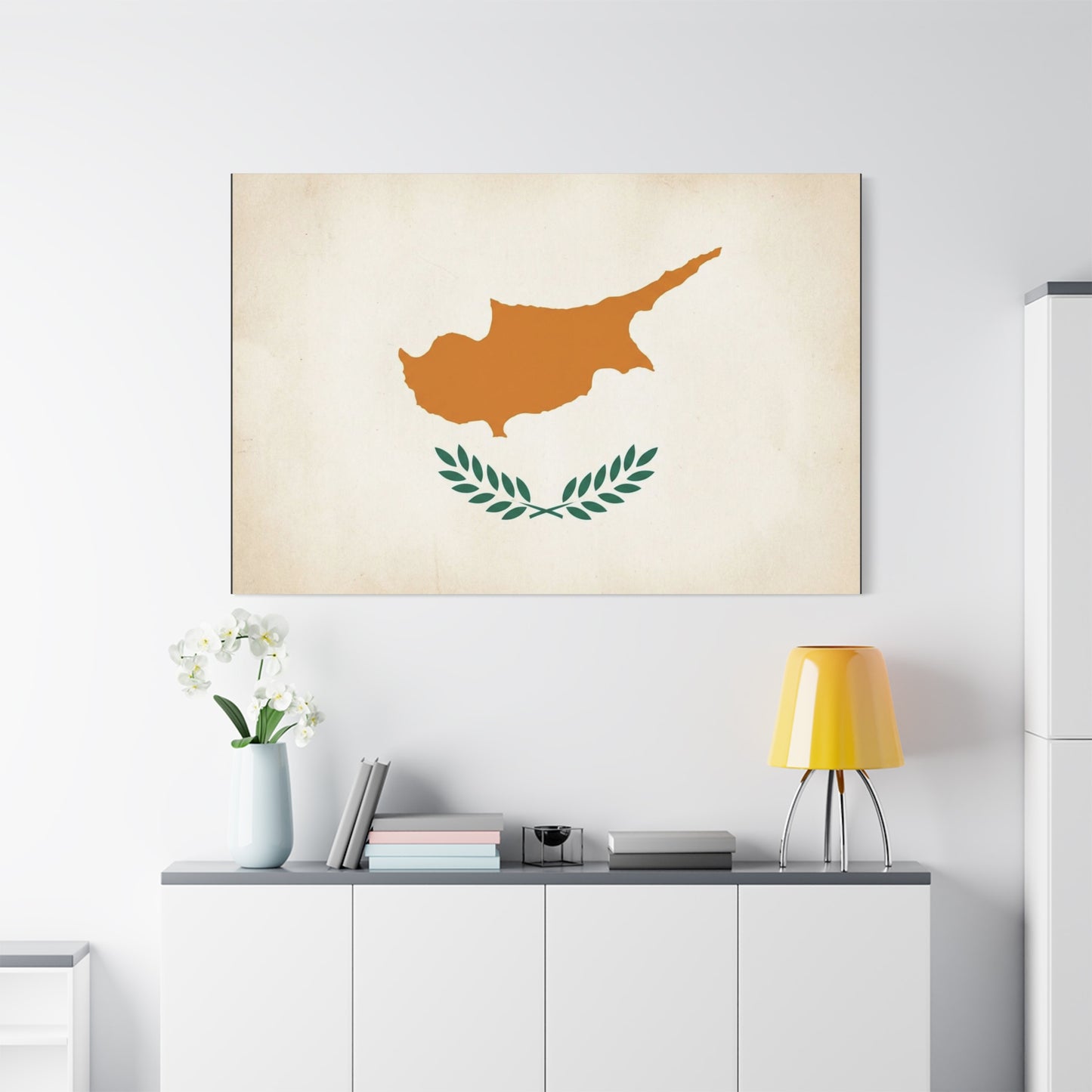Cyprus Flag Canvas Wall Art - Vintage Country Pride Decor, Minimalist Patriotic Print - Neutral Beige Background, Modern Map Silhouette - Living Room Wall Decor, Office Accent - Modern Farmhouse Style
