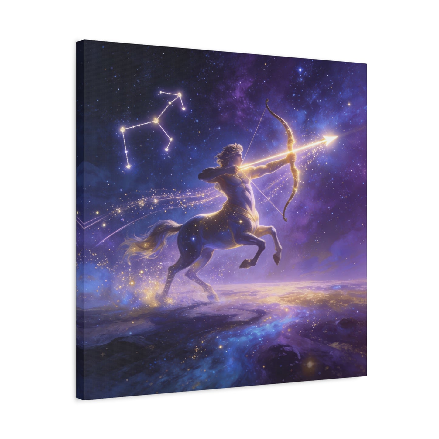 Sagittarius Zodiac Canvas Wall Art - Celestial Centaur Archer Constellation Print, Purple Galaxy Night Sky, Mythic Astrology Decor, Modern Bedroom Accent, Office Decoration - Living Room Wall Decor