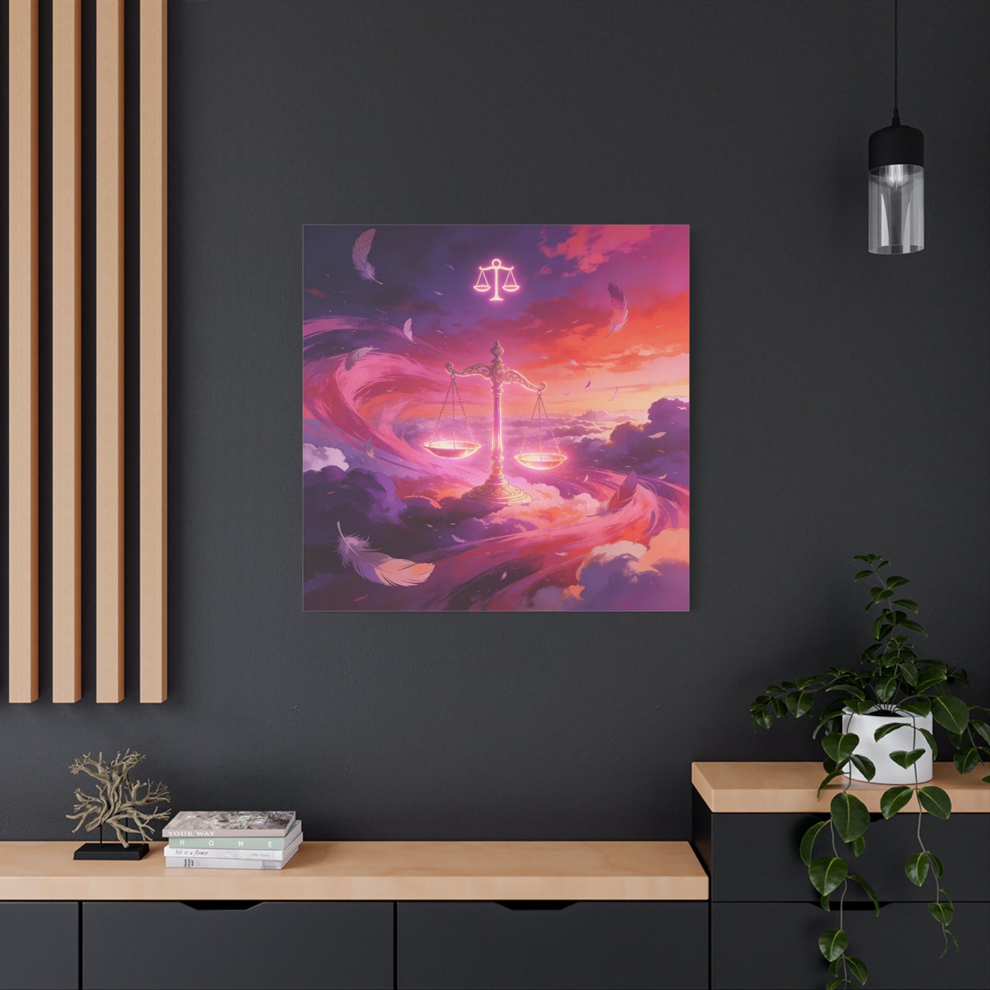 Libra Scales Canvas Wall Art - Zodiac Sky Illustration, Glowing Balance Symbol - Matte Cotton Art Print, Contemporary Celestial Style - Bedroom Home Decoration, Office Wall Decor - Ready to Hang
