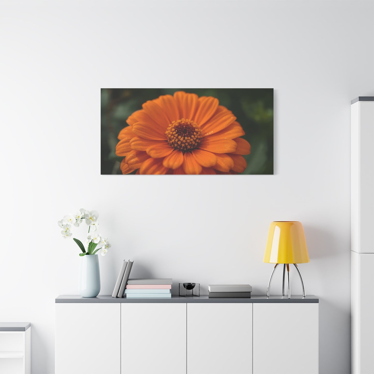Orange Daisy Flower Canvas Wall Art - Botanical Macro Floral Art Print - Matte Cotton Canvas, Contemporary Nature Wall Decor - Bedroom Home Decoration, Living Room Accent - Ready to Hang