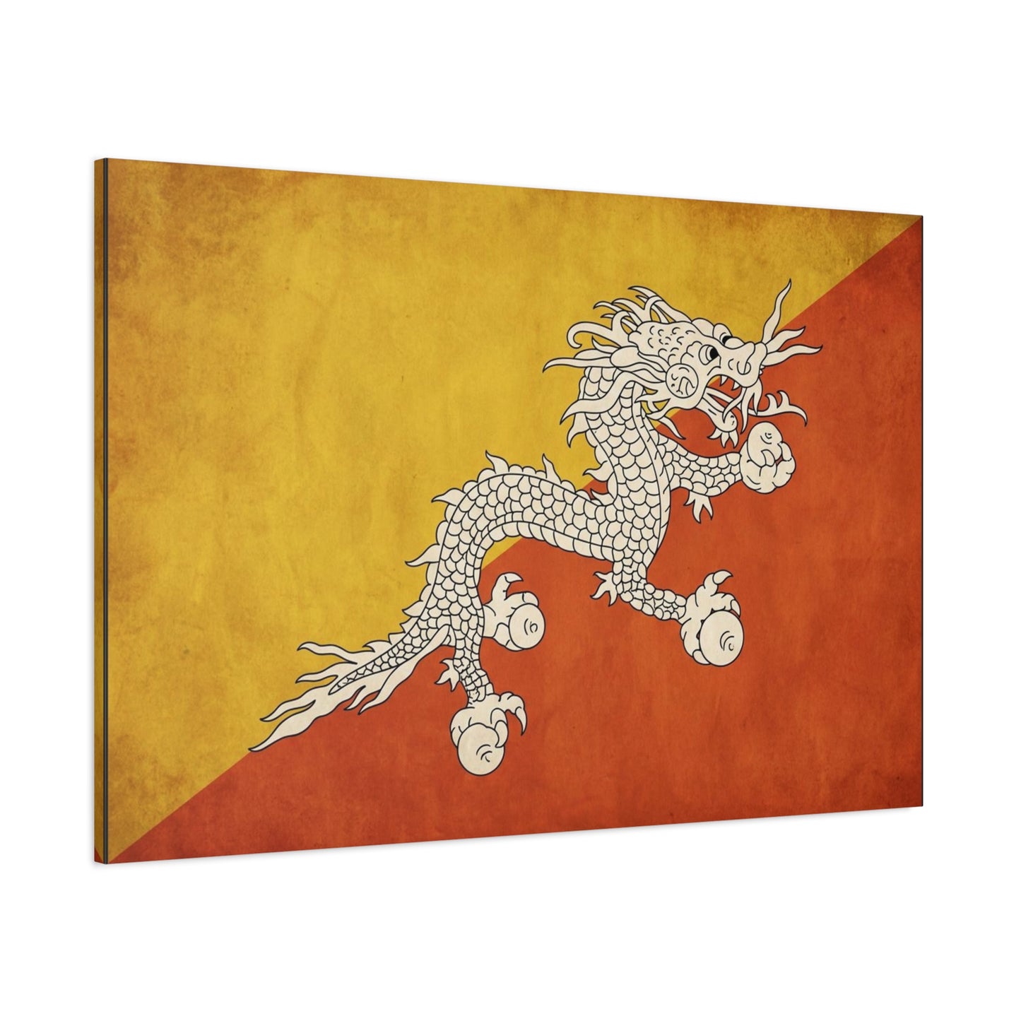 Bhutan Flag Dragon Canvas Wall Art - White Druk On Yellow Orange Field - Vintage Textured Print, Cultural Wall Decor, Living Room Home Decoration - Modern Farmhouse Style - Bedroom Home Decoration