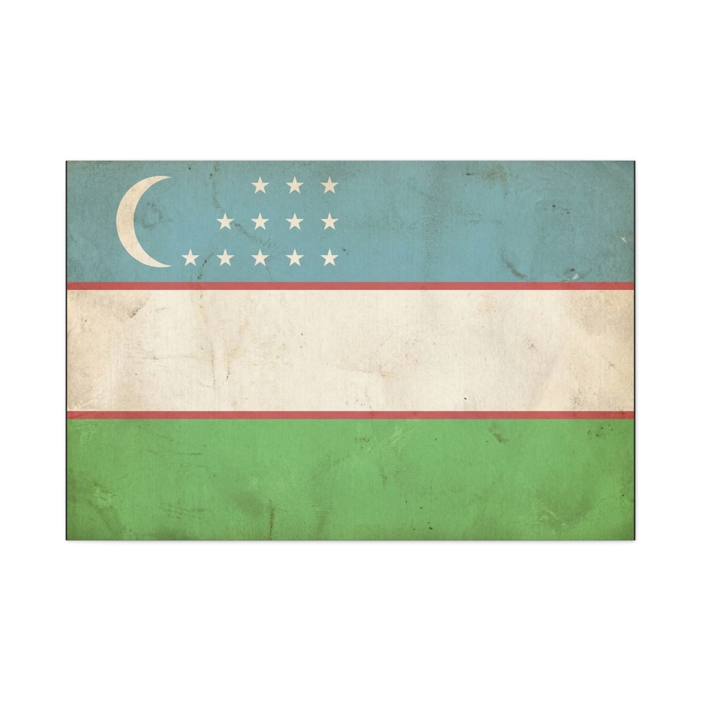 Uzbekistan Flag Canvas Wall Art - Vintage Uzbek Flag Print, Distressed Patriotic Decor - Cotton Canvas Look - Traditional Style - Living Room Wall Decor - Bedroom Home Decoration - Ready to Hang