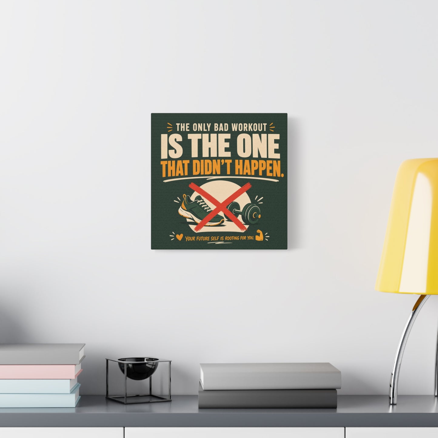 "The Only Bad Workout Is The One That Didn't Happen" Canvas Wall Art - Motivational Gym Quote Print, Retro Fitness Poster Style - Ready to Hang - Gym Wall Decor - Fitness Studio Art - HP Latex Print