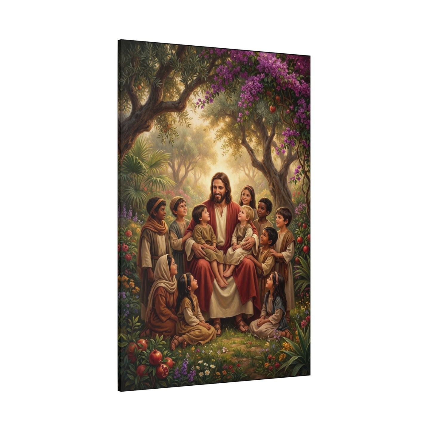 Jesus Christ With Children Canvas Wall Art - Garden Blessing Religious Print, Traditional Matte Canvas, Living Room Wall Decor, Bedroom Home Decoration - Ready to Hang - Bedroom Home Decoration