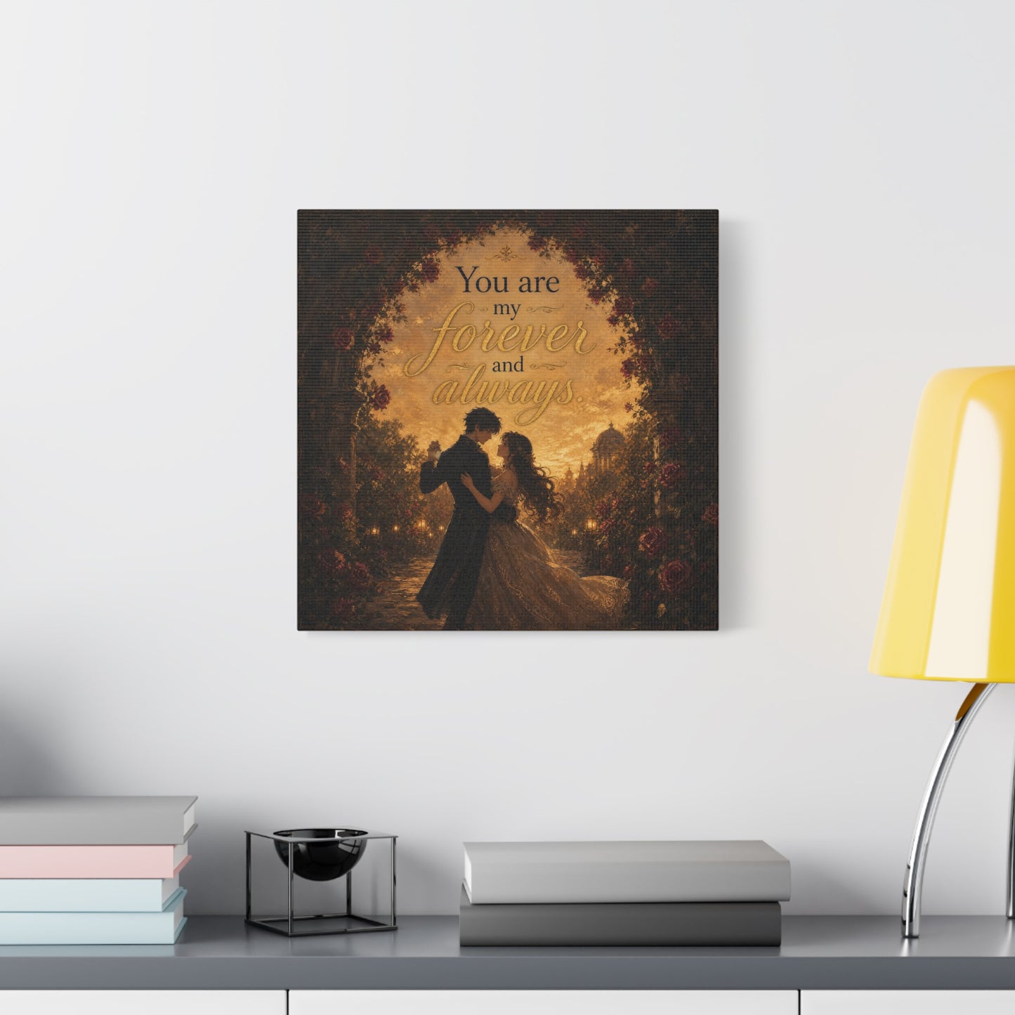 "You Are My Forever And Always." Romantic Couple Canvas Wall Art - Vintage Rose Arch Sunset Quote Print - Bedroom Home Decoration - Living Room Wall Decor - Bedroom Home Decoration - Ready to Hang