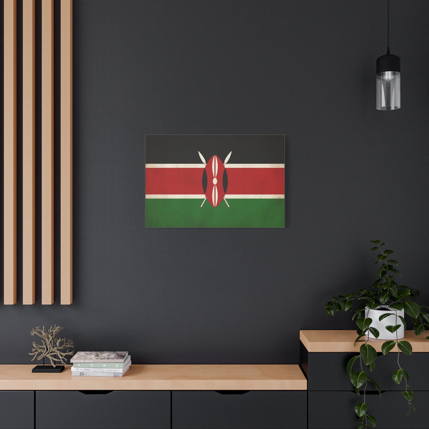 Kenya Flag Canvas Wall Art - Vintage Kenyan Flag Print, Patriotic Red Black Green Decor - Matte Cotton Artwork - Living Room Wall Decor, Office Art, Dorm Home Accent - Bedroom Home Decoration