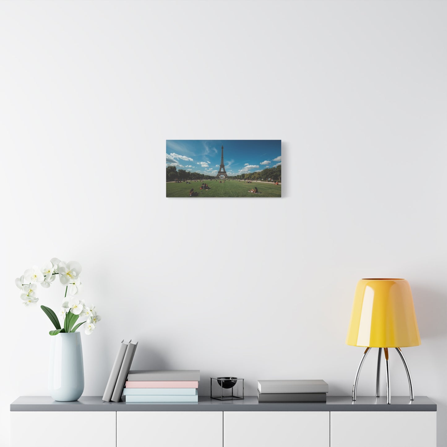 Eiffel Tower Canvas Wall Art Paris Landmark Art Print - Blue Sky, Green Lawn, Travel Cityscape Decor - Matte Cotton Artwork - Living Room Wall Decor, Office Art Accent - Bedroom Home Decoration