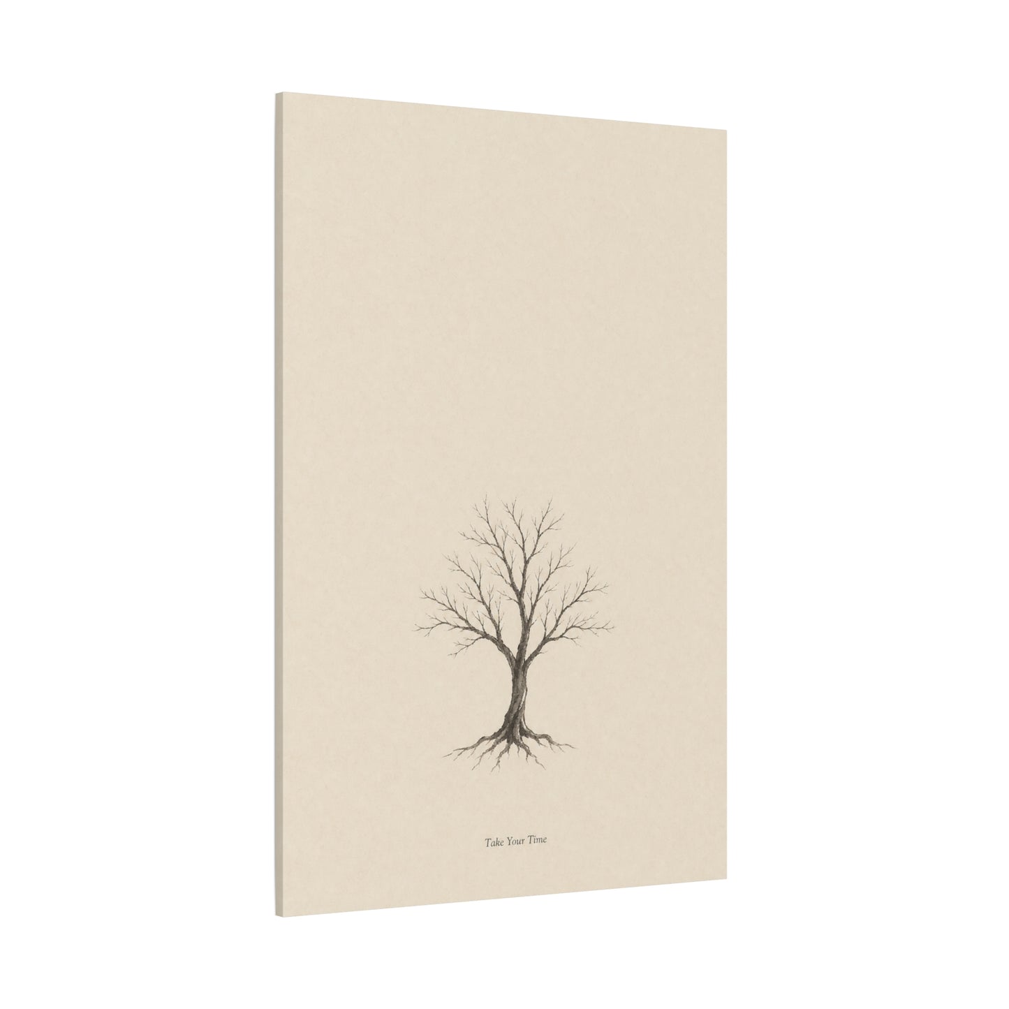 "Take Your Time" Minimalist Tree Canvas Wall Art - Neutral Botanical Print, Beige Contemporary Decor - Matte Cotton Artwork - Bedroom Home Decoration - Living Room Wall Decor - Bedroom Home Decoration