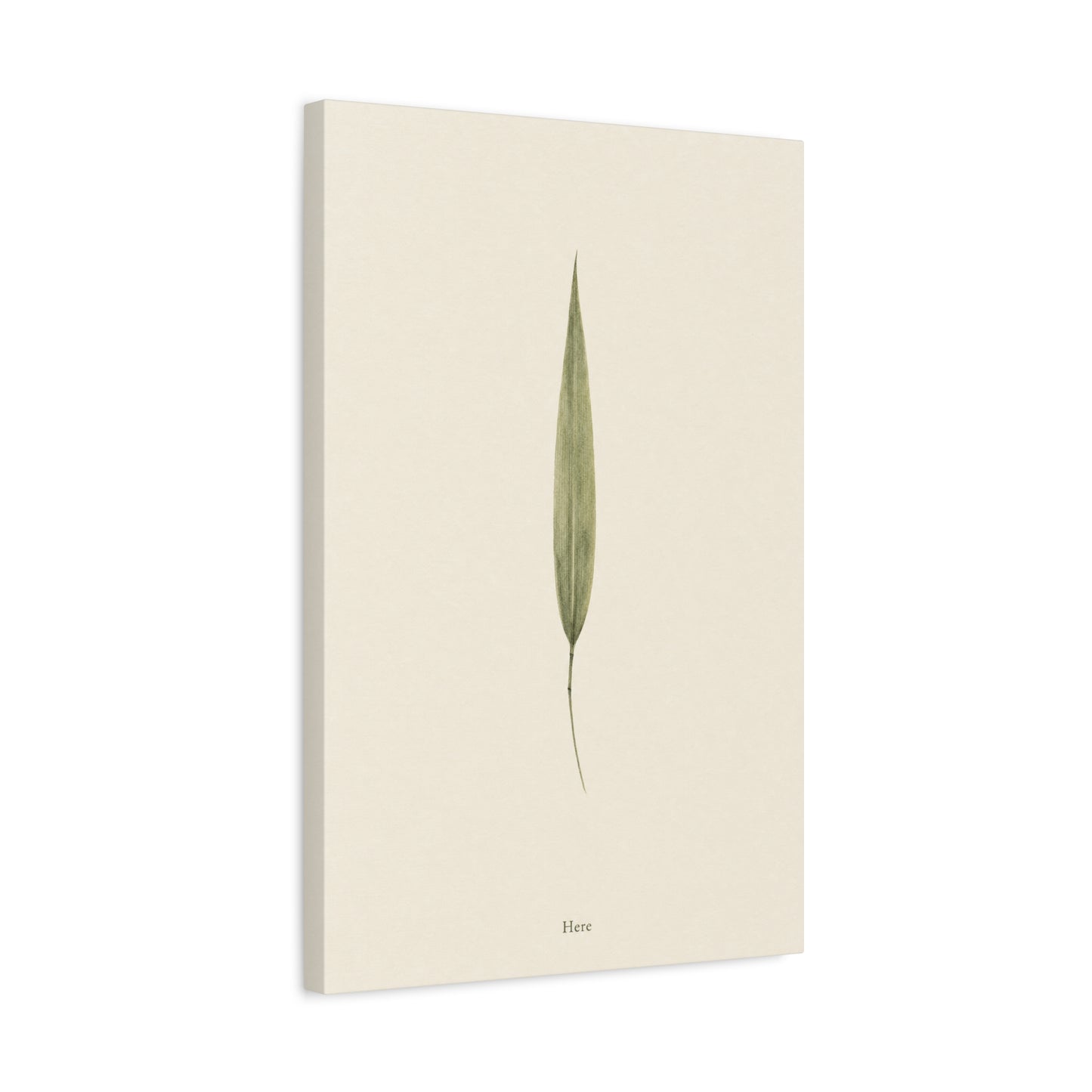 "Here" Minimalist Botanical Canvas Wall Art - Single Green Leaf Print, Neutral Contemporary Nature Decor - Cotton Art Print For Bedroom Living Room, Japandi Home Decoration - Living Room Wall Decor