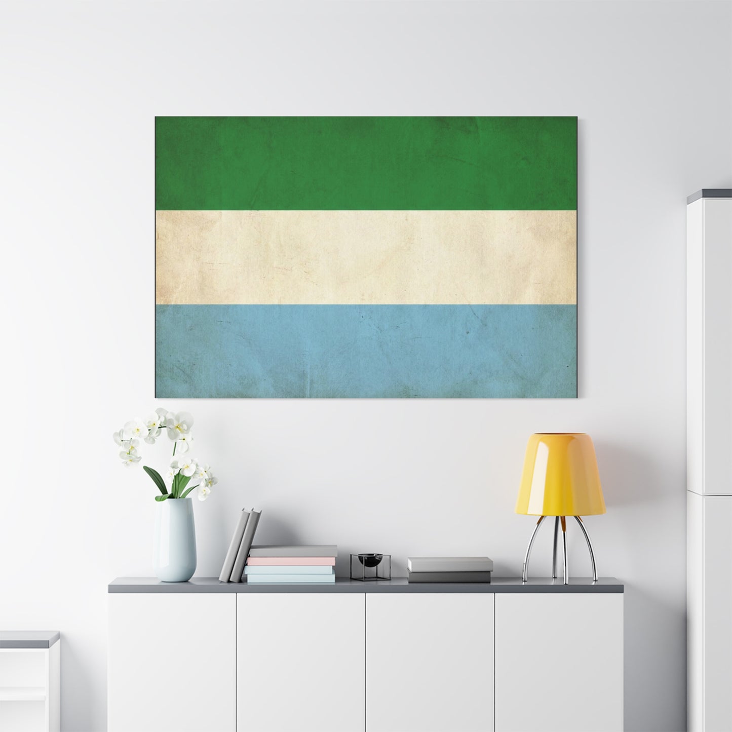 Sierra Leone Flag Canvas Wall Art - Vintage Tricolor National Print, Distressed Blue Green White Design - Minimalist Patriotic Decor - Living Room Wall Decor - Bedroom Home Decoration - Ready to Hang
