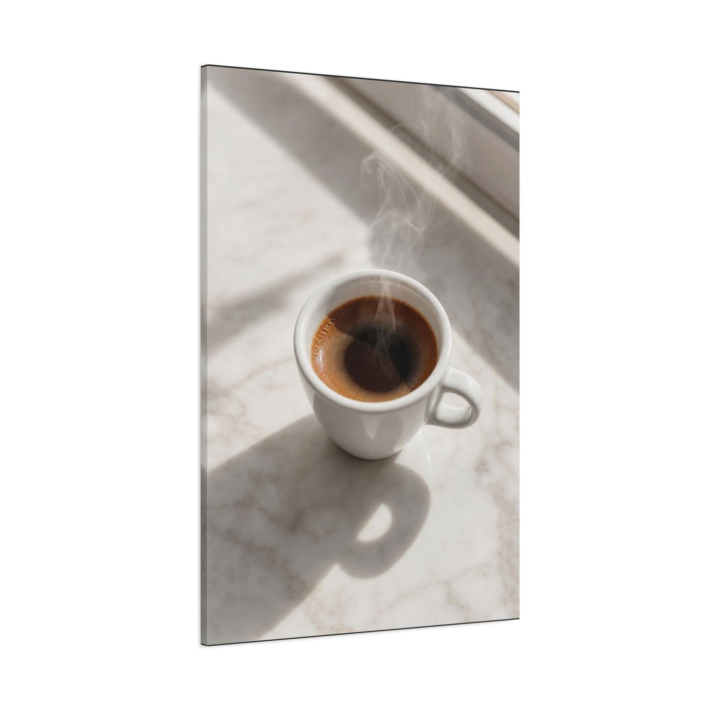 Steaming Espresso Coffee Cup Canvas Wall Art - Minimalist Sunlit Art Print, Matte Cotton Print - Contemporary Kitchen Decor, Dining Room Accent, Cafe Wall Decor, Office Art - Bedroom Home Decoration