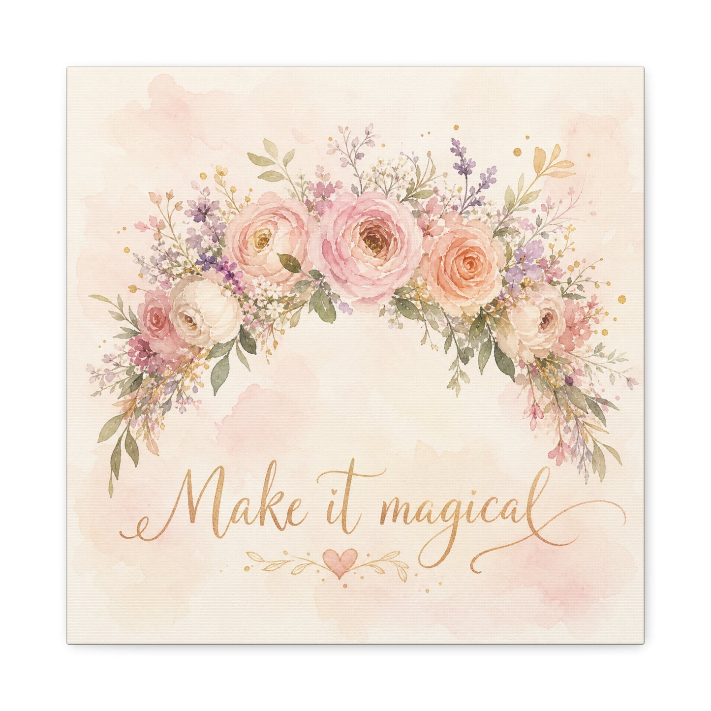 "Make It Magical" Floral Canvas Wall Art - Blush Rose Watercolor Quote Print, Pink Botanical Home Decor, Girls Bedroom Wall Decoration, Nursery Accent, Bohemian Living Room Style - Ready to Hang