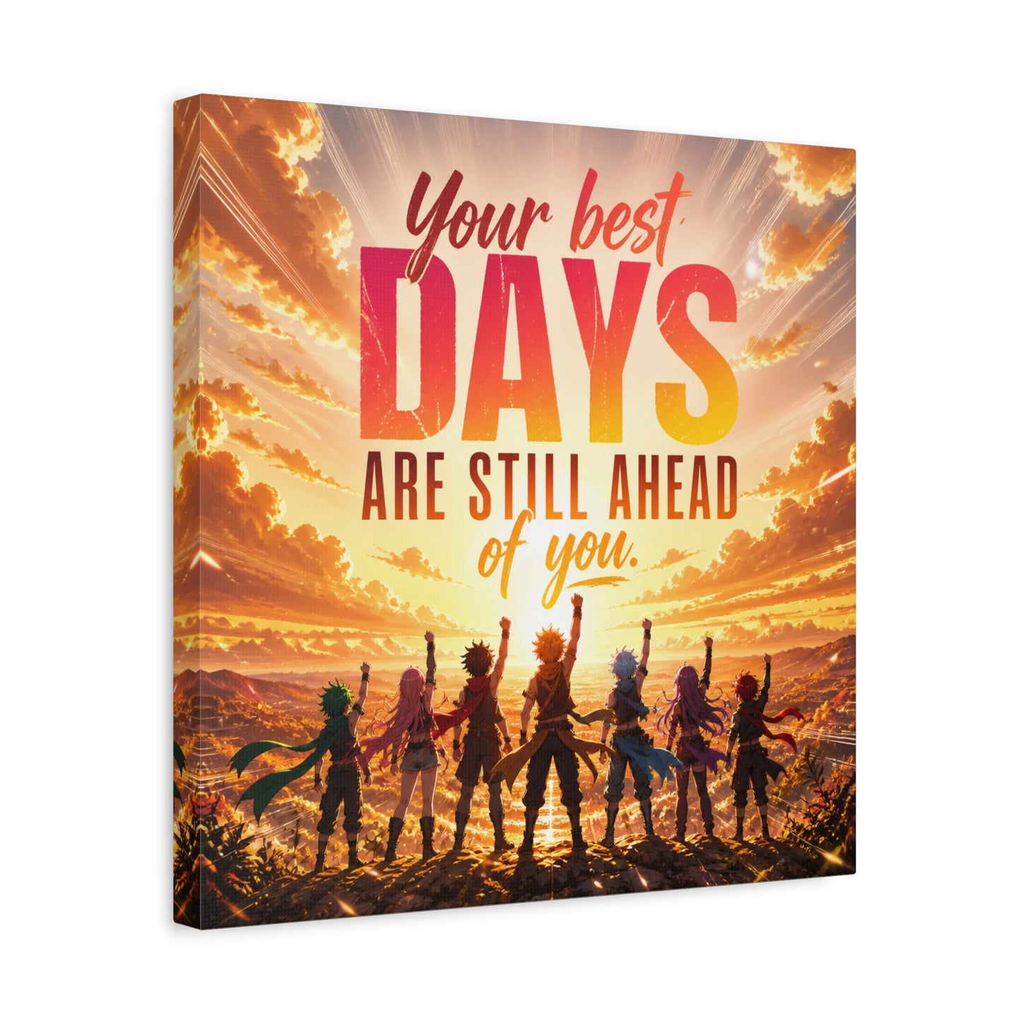 "Your DAYS Are Still Ahead Of You." Anime Quote Canvas Wall Art - Sunset Sky Motivational Poster Print - Contemporary Typography Decor - Bedroom Wall Accent - Ready to Hang - Bedroom Home Decoration