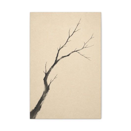 Minimalist Bare Tree Branch Canvas Wall Art - Neutral Ink Wash Botanical Print - Japanese Zen Style - Beige Black Contemporary Wall Decor For Bedroom Living Room Office Entryway - Ready to Hang