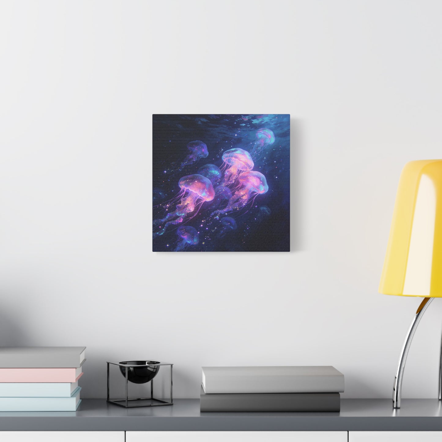 Glowing Jellyfish Canvas Wall Art - Ocean Fantasy Sea Life Decor, Luminous Pink Blue Artwork - Matte Canvas Print, Contemporary Style - Bedroom Wall Decor, Meditation Space Accent - Ready to Hang
