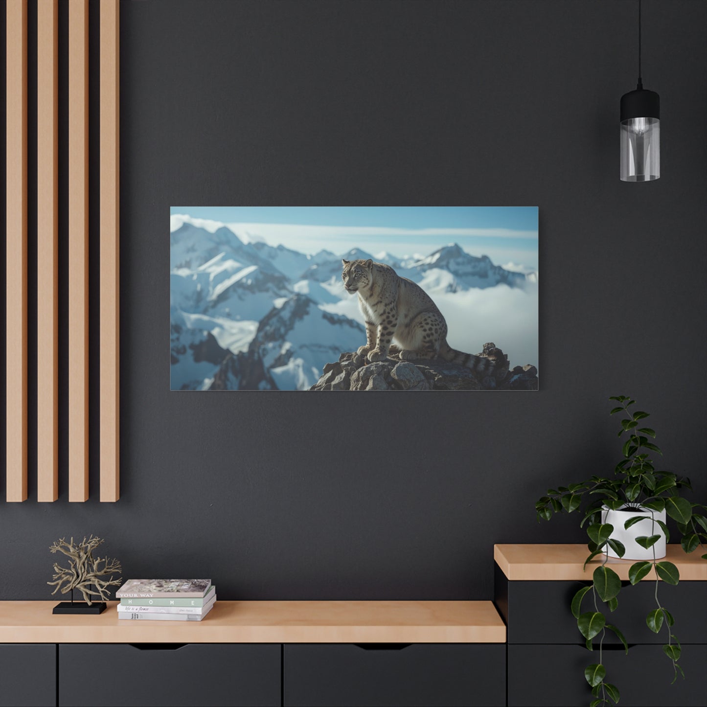Snow Leopard Canvas Wall Art - Alpine Mountain Wildlife Print, Blue Snowy Peaks, Matte Cotton Canvas, Contemporary Nature Style - Living Room Wall Decor, Office Art Accent - Bedroom Home Decoration