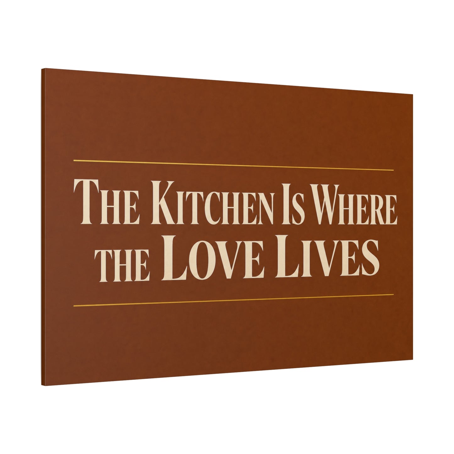 "The Kitchen Is Where The Love Lives" Canvas Wall Art - Typography Kitchen Decor, Brown Minimalist Quote Print, Farmhouse Dining Room Decoration - Living Room Wall Decor - Bedroom Home Decoration