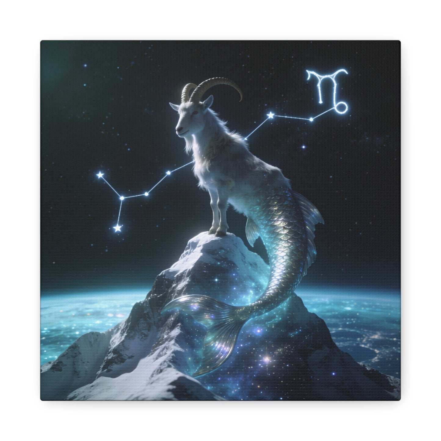 Capricorn Zodiac Canvas Wall Art - Celestial Sea Goat Constellation, Surreal Night Sky, Matte Canvas Print, Modern Fantasy Style, Bedroom Home Decoration, Office Wall Decor Accent - Ready to Hang