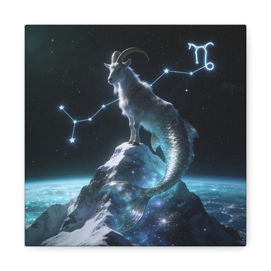 Capricorn Zodiac Canvas Wall Art - Celestial Sea Goat Constellation, Surreal Night Sky, Matte Canvas Print, Modern Fantasy Style, Bedroom Home Decoration, Office Wall Decor Accent - Ready to Hang