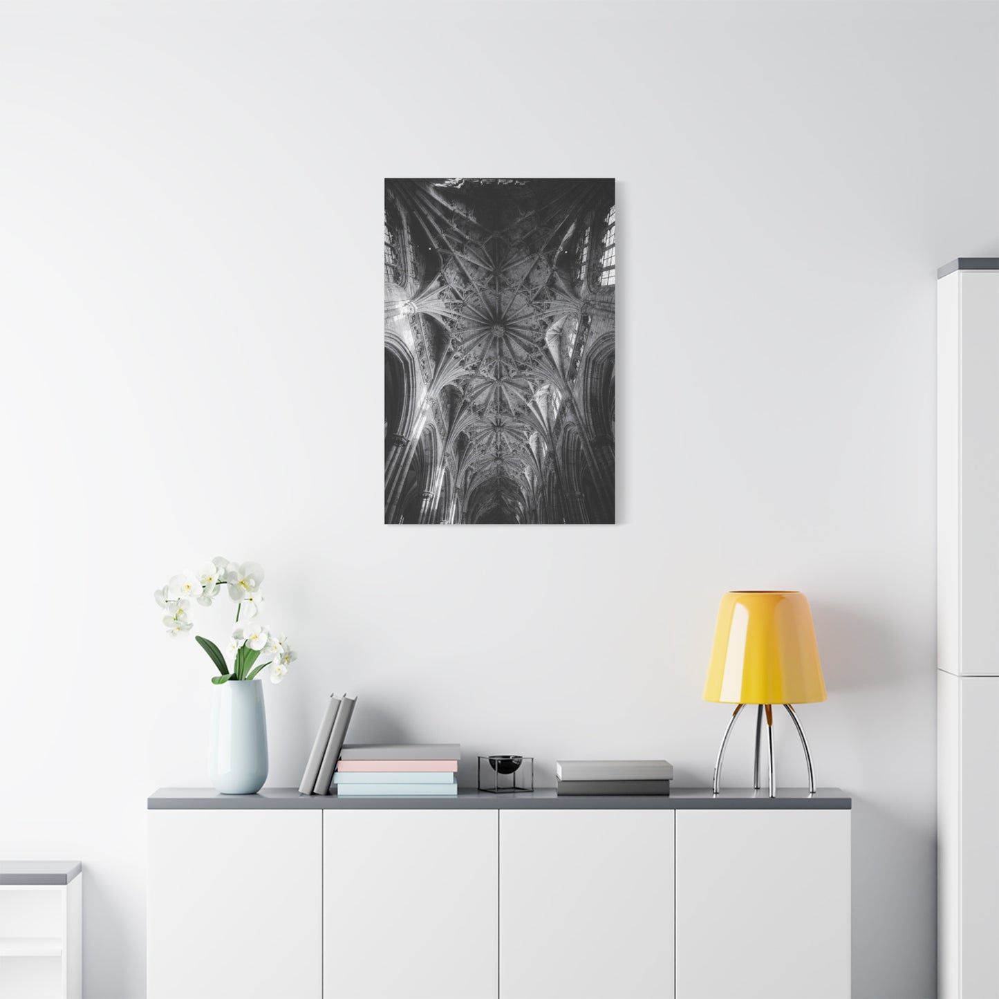 Gothic Cathedral Ceiling Canvas Wall Art - Black And White Architectural Art Print - Vaulted Ribbed Arches, Dramatic Sacred Interior - Modern Living Room Wall Decor - Bedroom Home Decoration