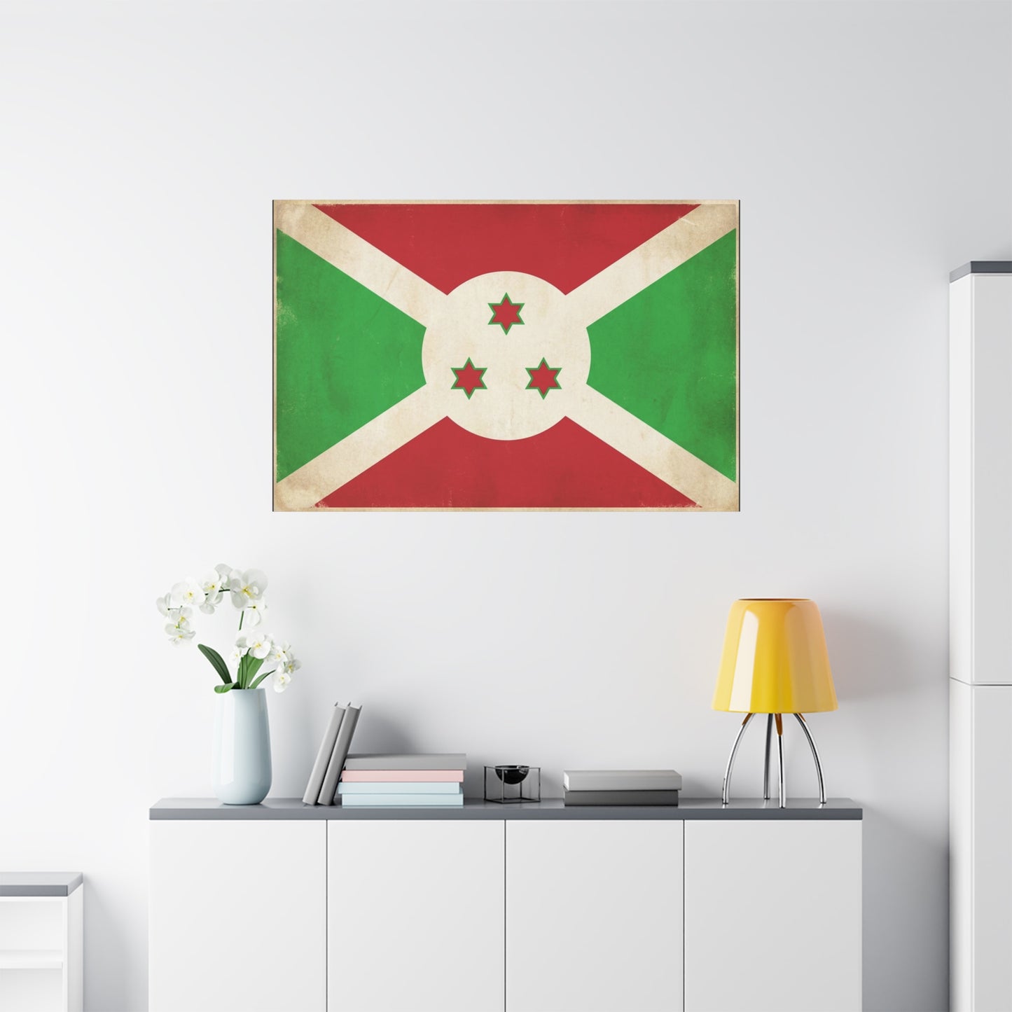 Burundi Flag Canvas Wall Art - Vintage National Banner Print, Patriotic Heritage Decor - Distressed Cotton Look, Traditional Style - Living Room Wall Decor - Modern Farmhouse Style - Ready to Hang