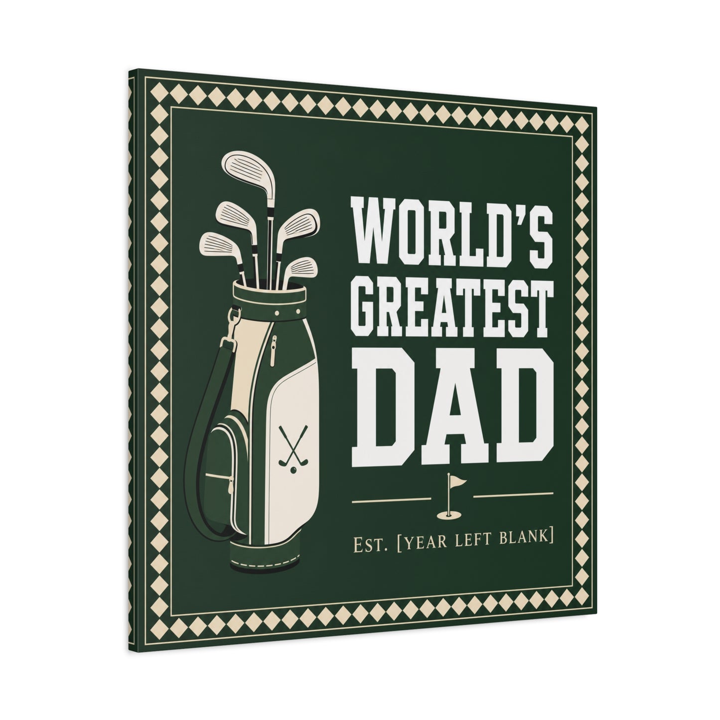 "World's Greatest Dad" Golf Canvas Wall Art - Personalized Father Quote Print, Green Vintage Sports Decor - Typography Illustration - Office Wall Decor - Ready to Hang - Bedroom Home Decoration