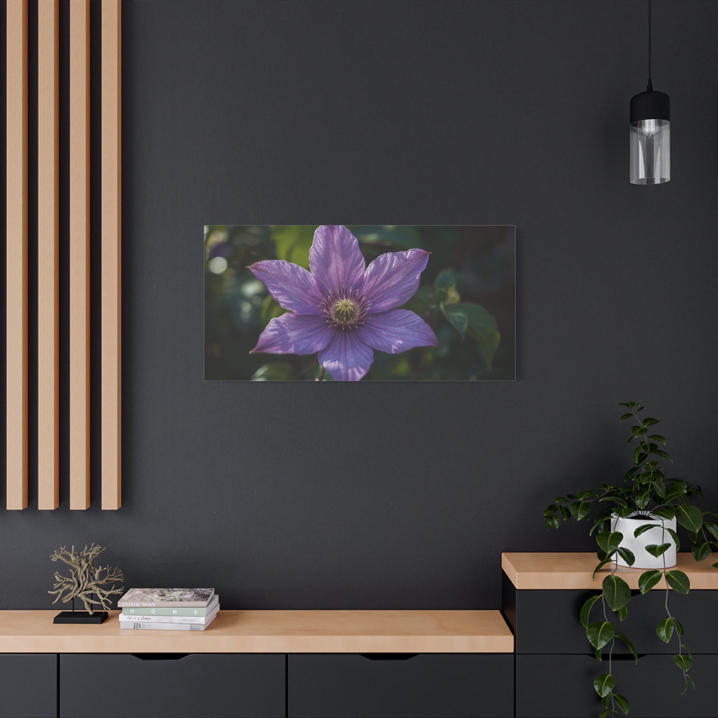 Purple Clematis Flower Canvas Wall Art - Botanical Floral Close Up Art Print - Matte Cotton Art Print - Contemporary Nature Wall Decor For Bedroom, Living Room, Bathroom Accent - Ready to Hang