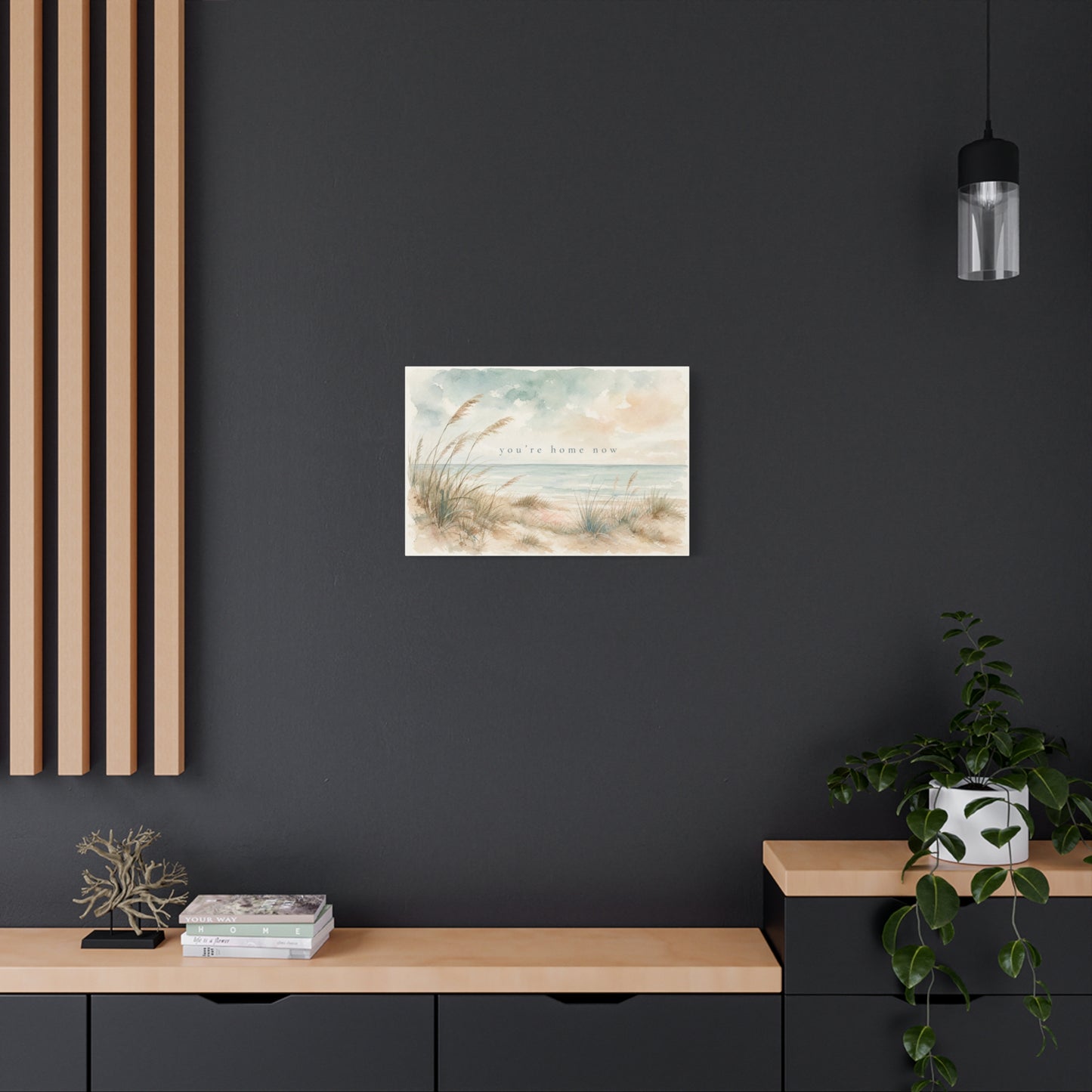 "You'Re Home Now" Coastal Canvas Wall Art - Beach Dune Watercolor Seascape - Soft Blue Beige Shore Scene - Traditional Coastal Style - Living Room Wall Decor, Bedroom Home Decoration - Ready to Hang