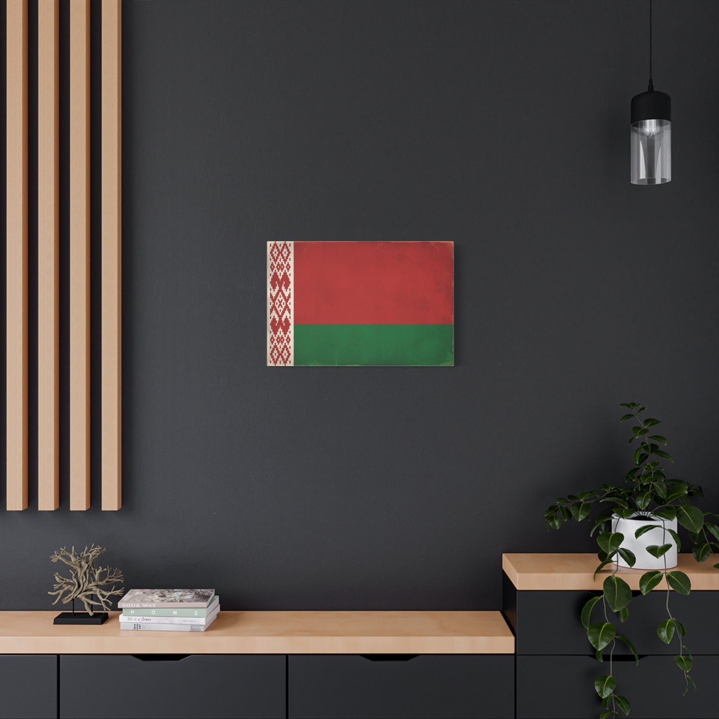 Belarus Flag Canvas Wall Art - Vintage Red Green National Banner Print, Patriotic Eastern Europe Decor - Textured Minimalist Style - Living Room Wall Decor - Modern Farmhouse Style - Ready to Hang