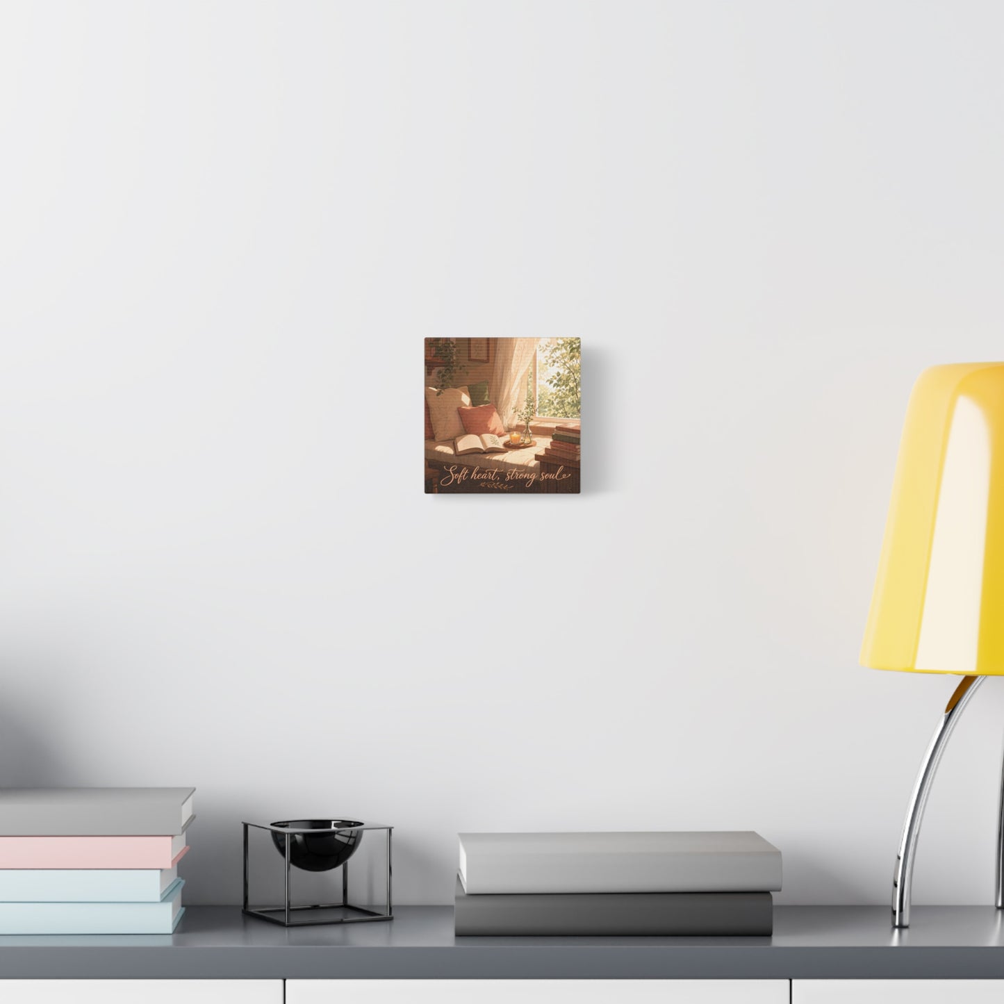 "Soft Heart, Strong Soul" Reading Nook Canvas Wall Art - Sunlit Window Seat, Books, Candle, Botanical Bedroom Decor - Cozy Cottagecore Style - Living Room Wall Decor - Bedroom Home Decoration