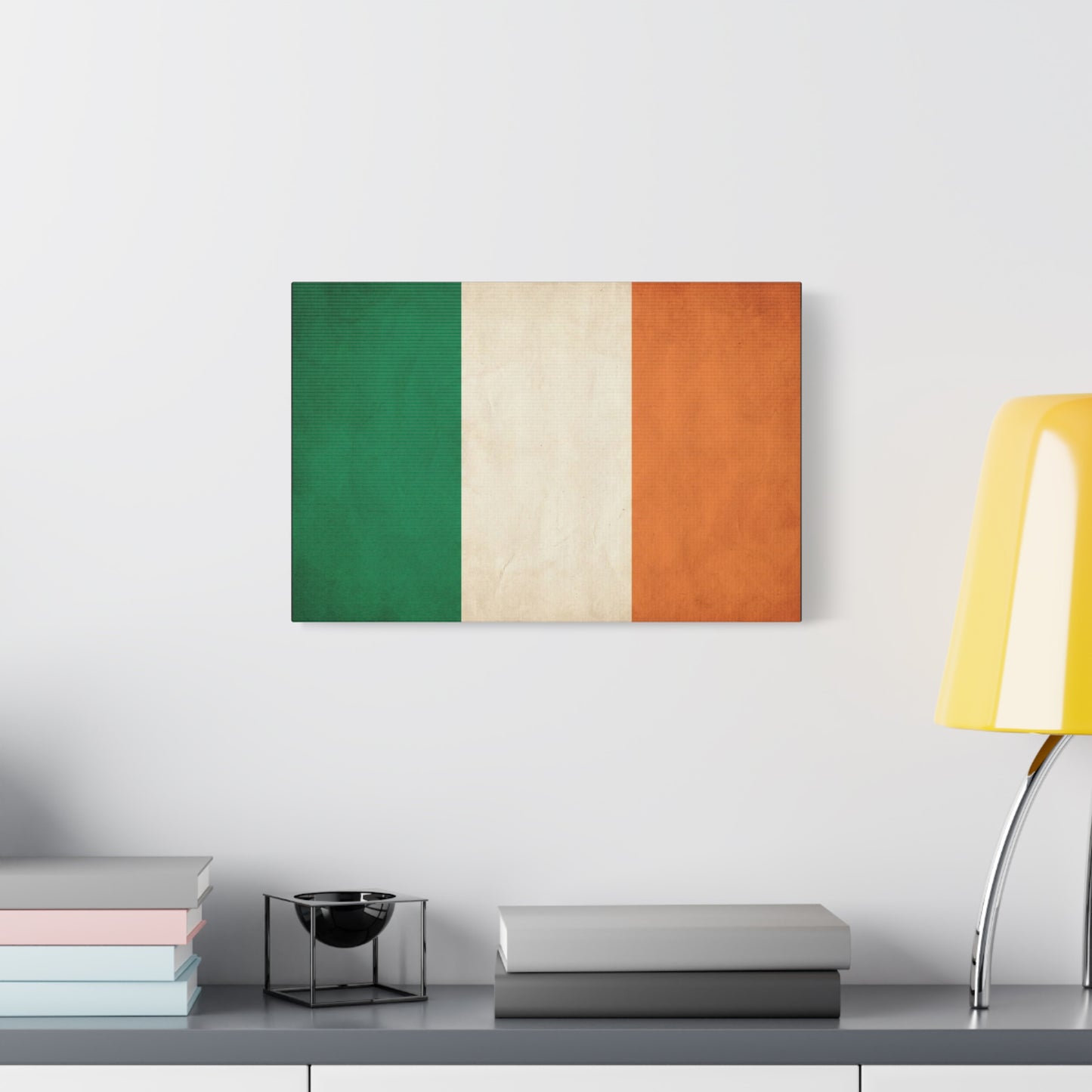Irish Flag Canvas Wall Art - Vintage Tricolor Ireland Print, Green White Orange Rustic Texture - Minimalist Traditional Style - Living Room Wall Decor, Office Art Accent - Bedroom Home Decoration