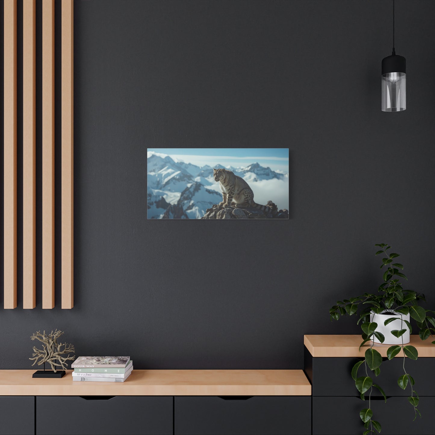 Snow Leopard Canvas Wall Art - Alpine Mountain Wildlife Print, Blue Snowy Peaks, Matte Cotton Canvas, Contemporary Nature Style - Living Room Wall Decor, Office Art Accent - Bedroom Home Decoration