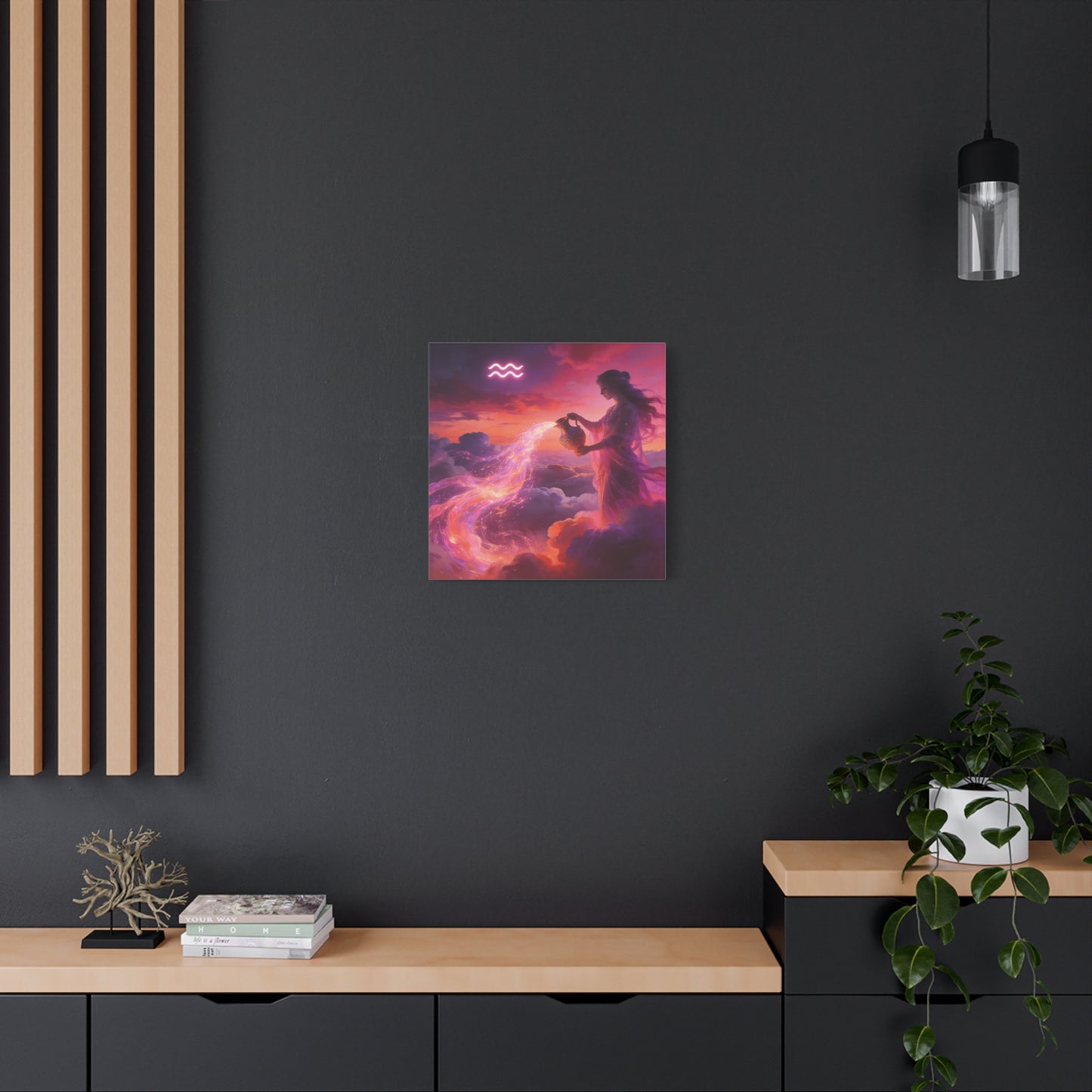 Aquarius Goddess Canvas Wall Art - Zodiac Woman Pouring Celestial Water, Fantasy Sky Illustration - Pink Purple Matte Canvas Print - Bedroom Wall Decor, Bohemian Home Accent - Bedroom Home Decoration