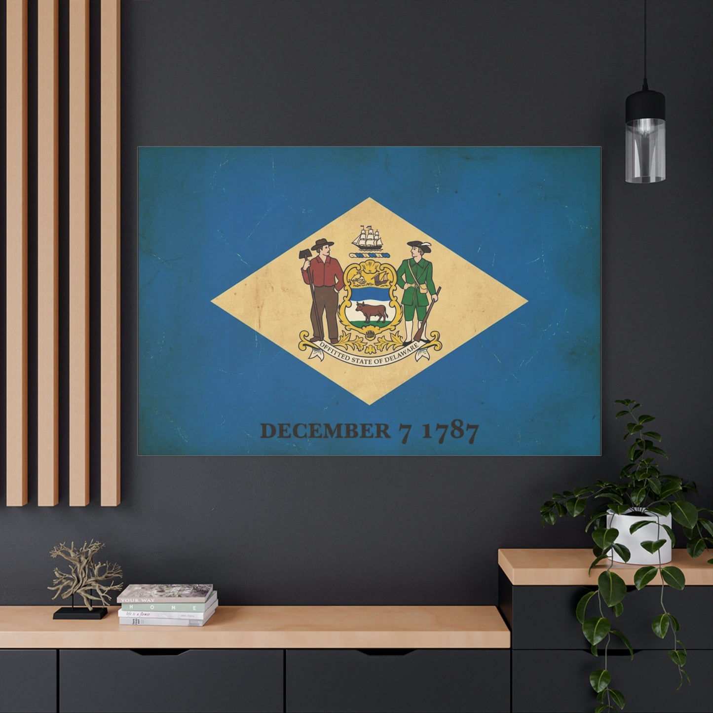 Delaware State Flag Canvas Wall Art - "December 7 1787" Vintage Blue Banner Print - Patriotic Historical Decor, Matte Canvas, Living Room Wall Decor, Office Art - Ready to Hang - Ready to Hang