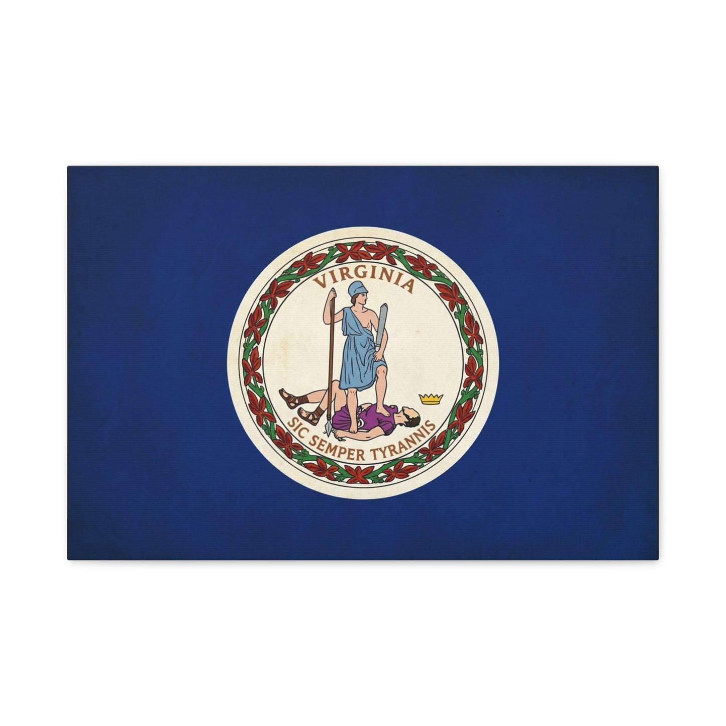 "Virginia" "Sic Semper Tyrannis" State Flag Canvas Wall Art - Vintage Commonwealth Seal Print, Blue Banner Decor, Patriotic Heritage Style, Living Room Wall Decor, Office Accent - Ready to Hang