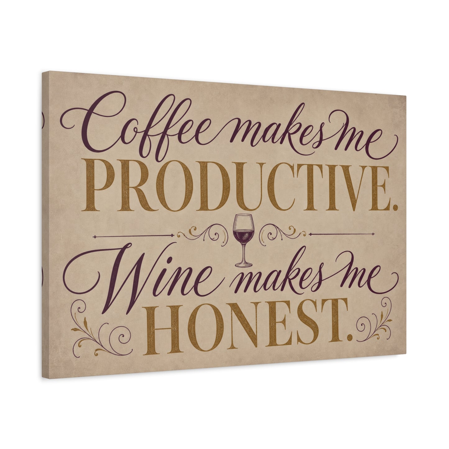 "Coffee Makes Me Productive. Wine Makes Me Honest." Canvas Wall Art - Vintage Typography Decor - Rustic Neutral Quote Print - Bar Cart Accent - Office Wall Art - Coffee Shop Decor - Espresso Bar Sign