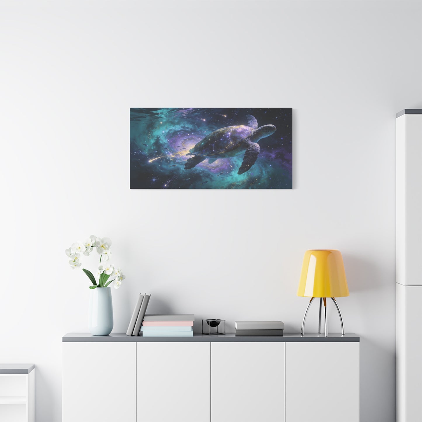 Cosmic Sea Turtle Canvas Wall Art - Celestial Galaxy Ocean Animal Print, Surreal Space Decor - Matte Cotton Canvas - Contemporary Fantasy Style - Living Room Bedroom Office Wall Decor - Ready to Hang