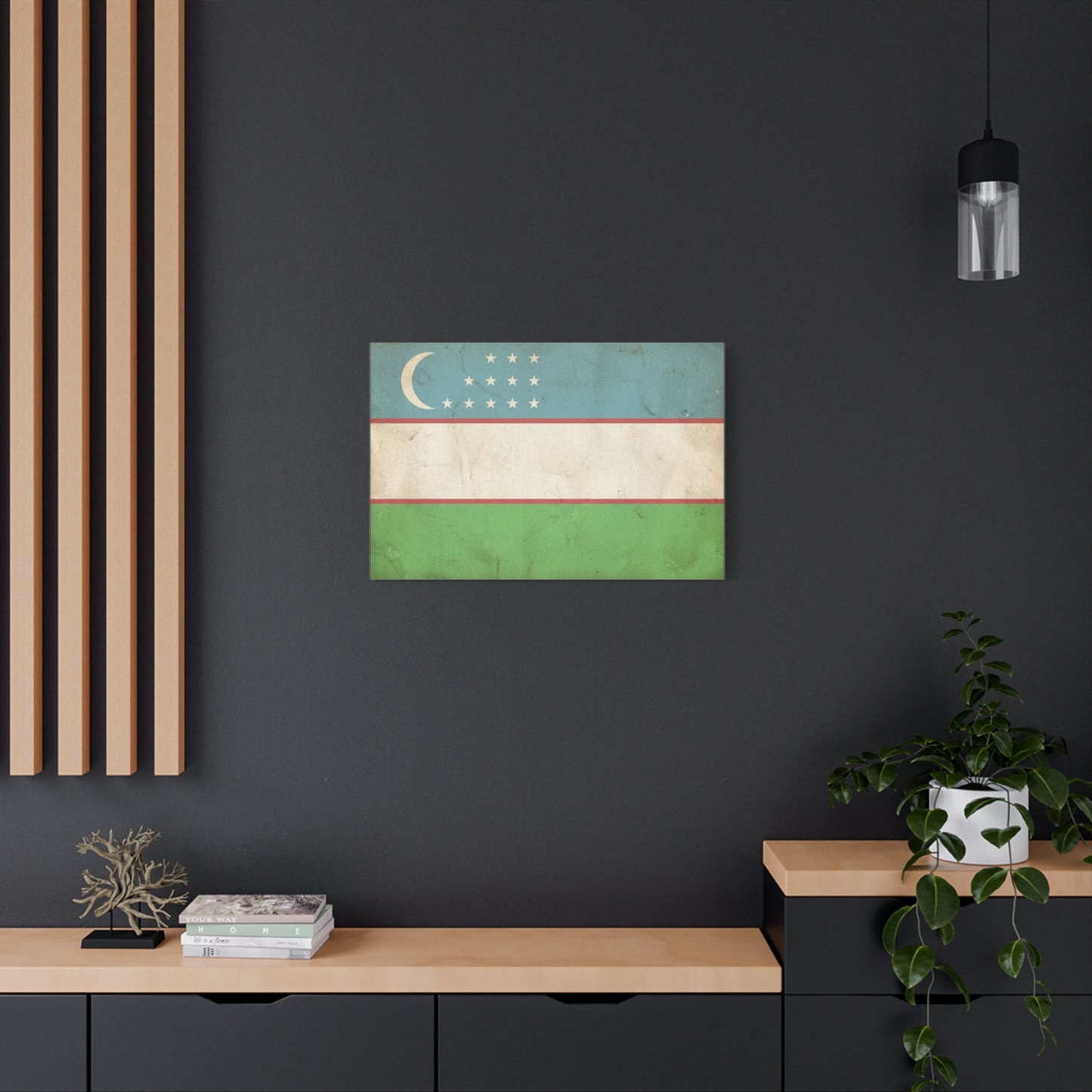 Uzbekistan Flag Canvas Wall Art - Vintage Uzbek Flag Print, Distressed Patriotic Decor - Cotton Canvas Look - Traditional Style - Living Room Wall Decor - Bedroom Home Decoration - Ready to Hang