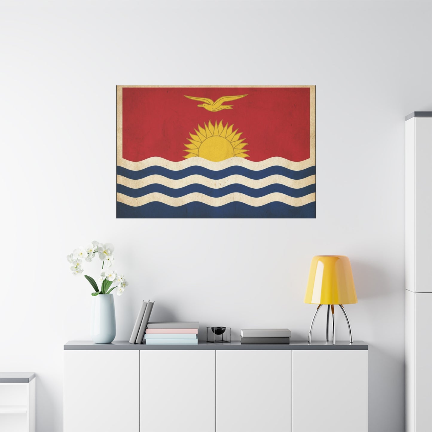 Kiribati Flag Canvas Wall Art - Vintage Island Nation Sun Bird Waves Print - Patriotic Red Gold Blue Coastal Style - Living Room Wall Decor, Office Art, Dorm Decoration - Bedroom Home Decoration