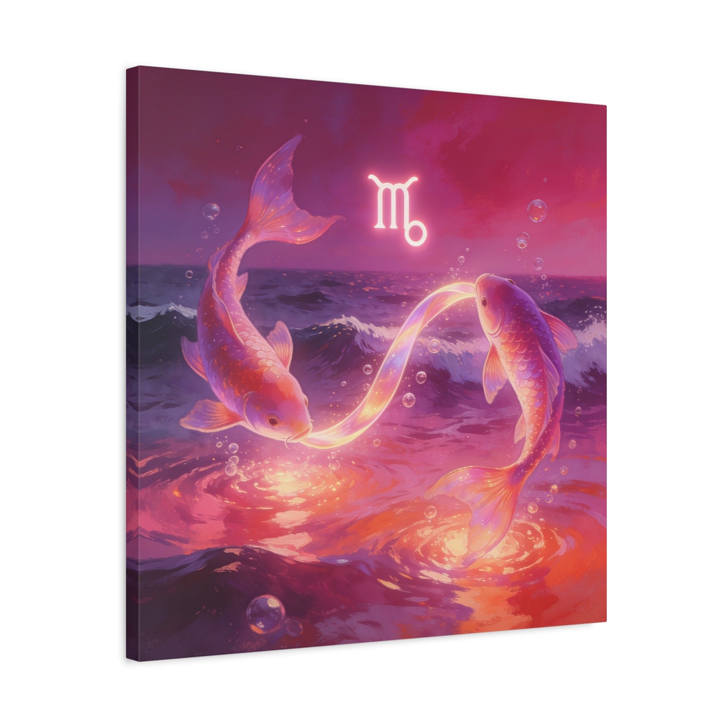 Scorpio Zodiac Canvas Wall Art - Glowing Koi Fish Ocean Illustration, Pink Purple Celestial Water Scene - Modern Fantasy Decor - Bedroom Home Decoration, Living Room Accent - Living Room Wall Decor