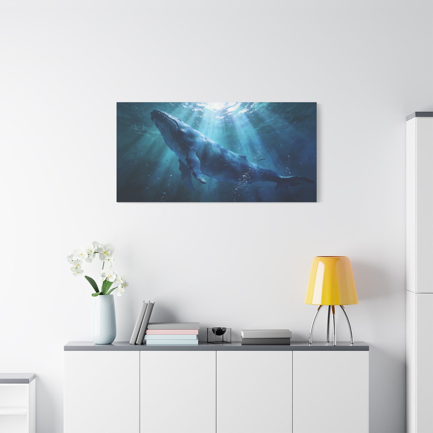 Humpback Whale Canvas Wall Art - Underwater Ocean Wildlife Scene, Blue Marine Decor - Matte Cotton Art Print - Contemporary Coastal Style - Living Room Wall Decor Bedroom Decoration - Ready to Hang