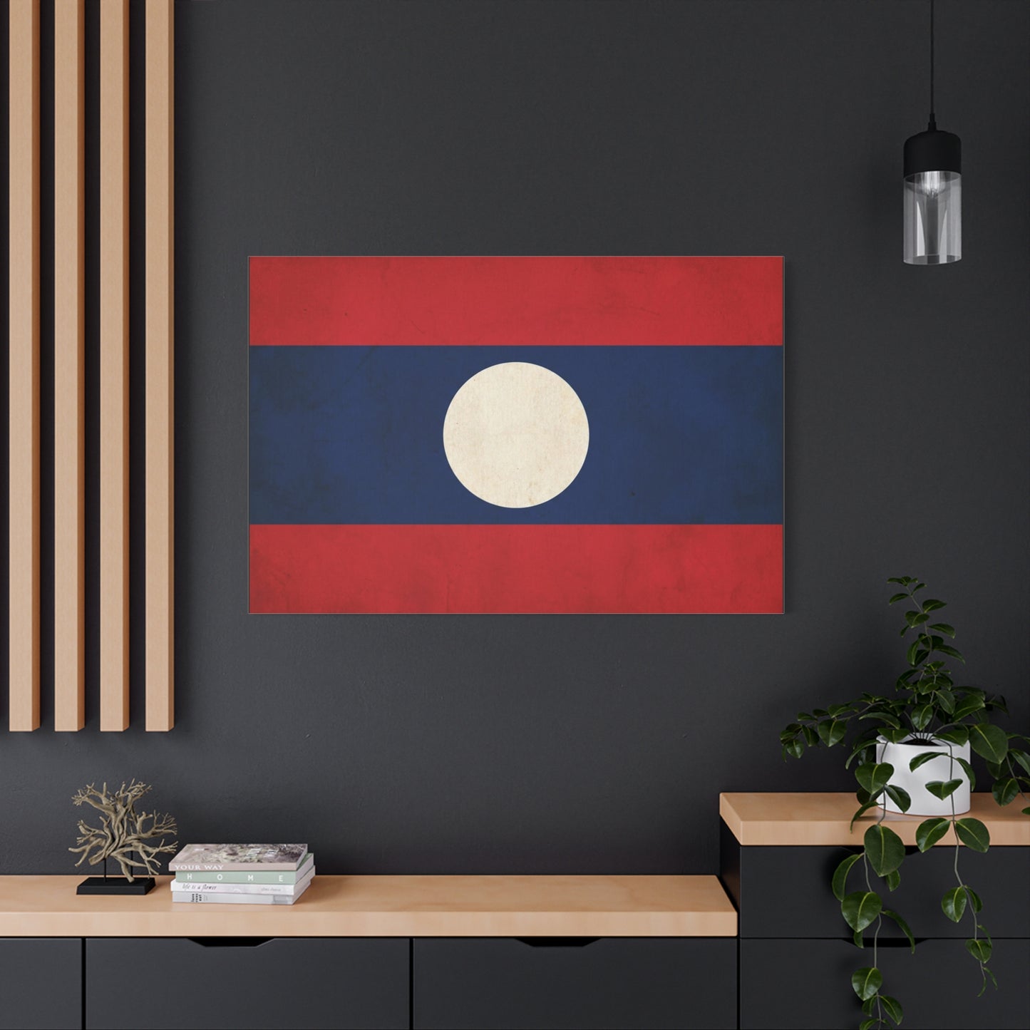 Laos Flag Canvas Wall Art - Vintage Lao National Flag Print, Red Blue White Circle - Minimalist Patriotic Decor - Living Room Home Decoration - Bedroom Home Decoration - Living Room Wall Decor