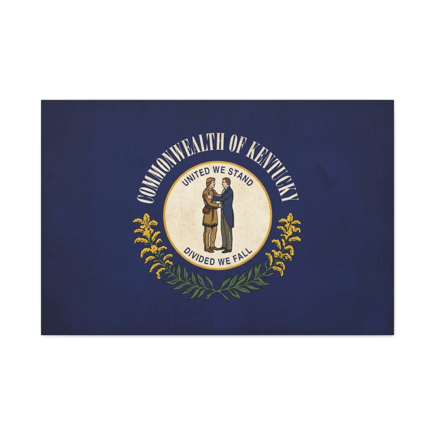 "Commonwealth Of Kentucky, United We Stand Divided We Fall" Canvas Wall Art - Kentucky State Flag Print, Blue Heraldic Seal Design - Vintage Style - Living Room Wall Decor, Office Art - Ready to Hang