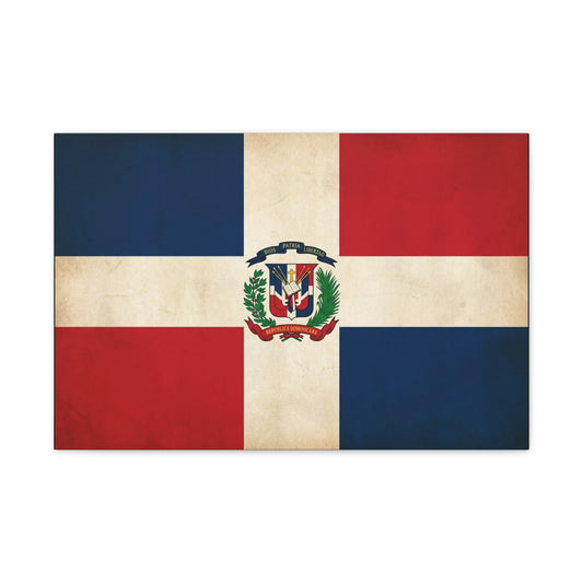 Dominican Republic Flag Canvas Wall Art - Dios Patria Libertad, Republica Dominicana - Vintage Patriotic Print - Heritage Decor For Living Room, Office, Dorm Wall Display - Bedroom Home Decoration