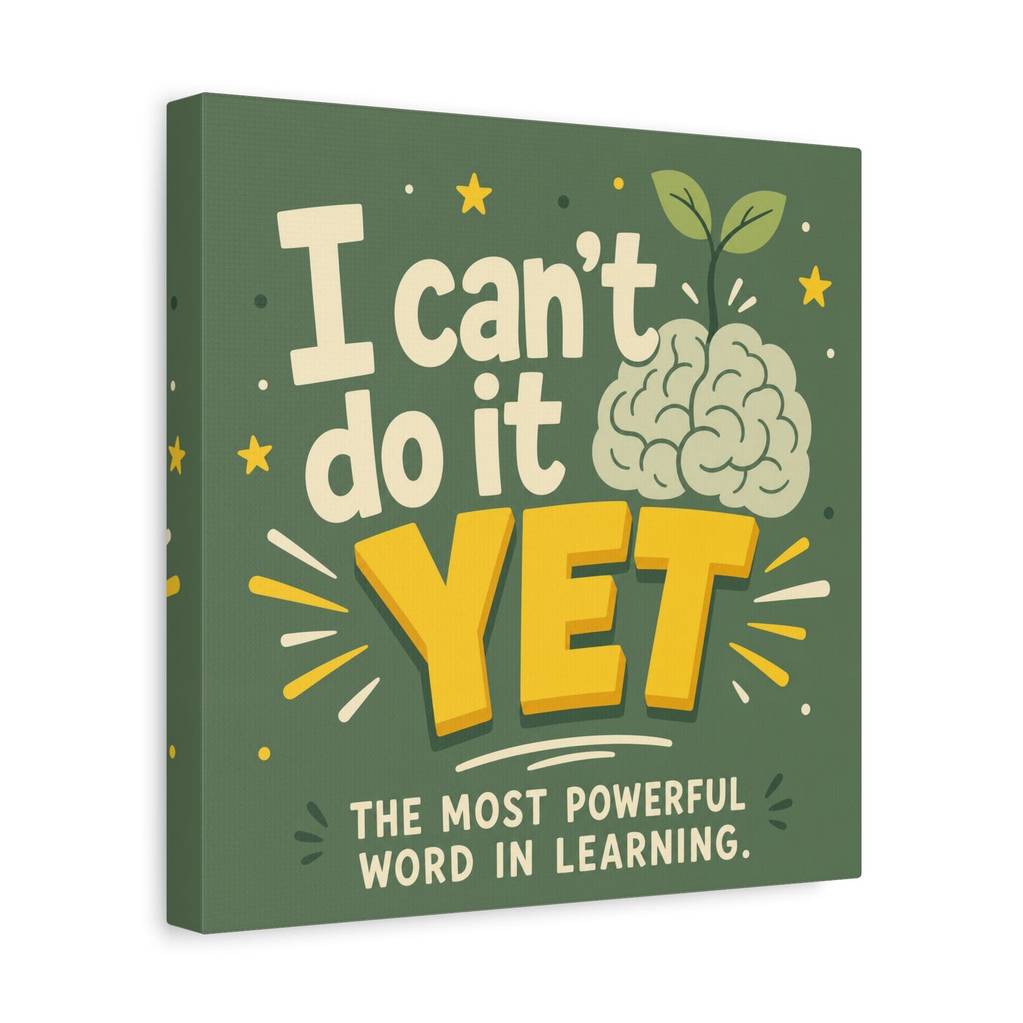 "I Can't Do It Yet" Motivational Canvas Wall Art - Growth Mindset Quote Print, Classroom Decor, Green Typography Poster, Teacher Office Wall Decor, Kids Study Room Decoration - Bedroom Home Decoration