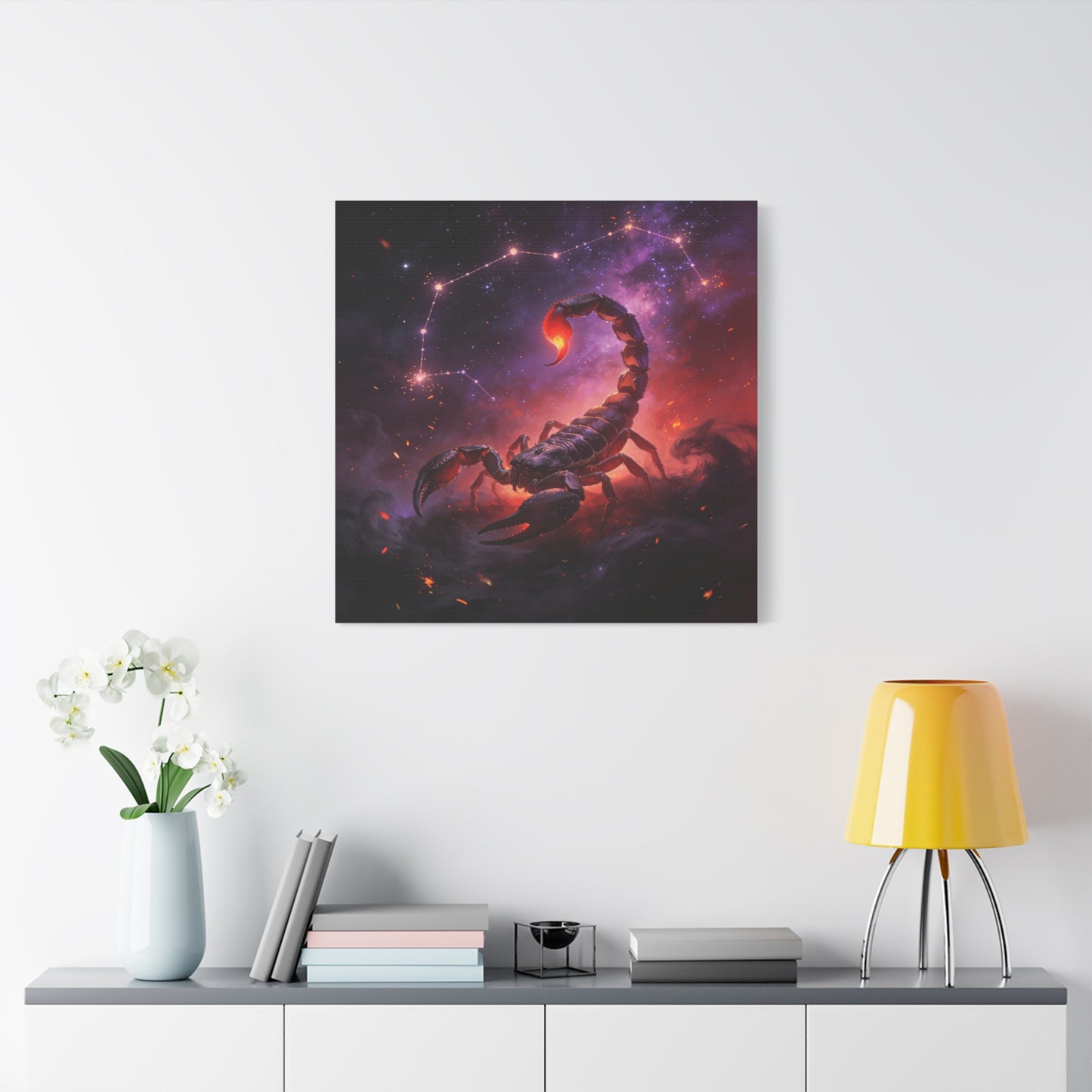Scorpio Zodiac Canvas Wall Art - Celestial Scorpion Constellation Galaxy Print, Fiery Purple Space Illustration - Matte Canvas Decor - Bedroom Wall Hanging, Dorm Room Accent - Bedroom Home Decoration