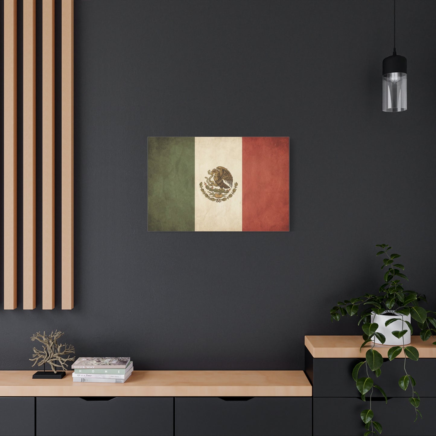 Vintage Mexico Flag Canvas Wall Art - Mexican Eagle Emblem Tricolor Print - Rustic Patriotic Decor, Distressed Cotton Canvas, Living Room Wall Decor, Office Art - Modern Farmhouse Style