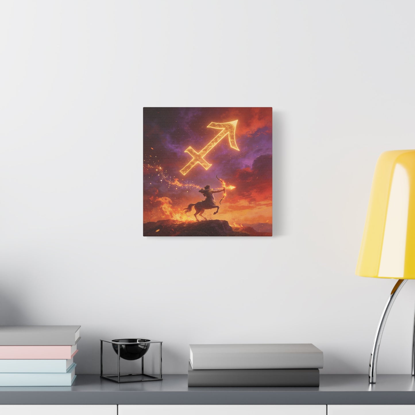 Sagittarius Zodiac Canvas Wall Art - Fiery Centaur Archer Astrology Print, Glowing Constellation Symbol - Matte Canvas Decor - Fantasy Style For Bedroom, Office Wall Art - Bedroom Home Decoration